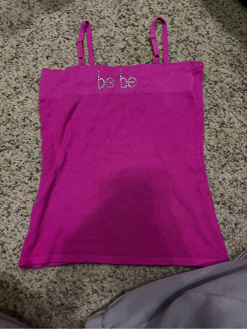 bebe Fuchsia Rhinestone Logo Cami